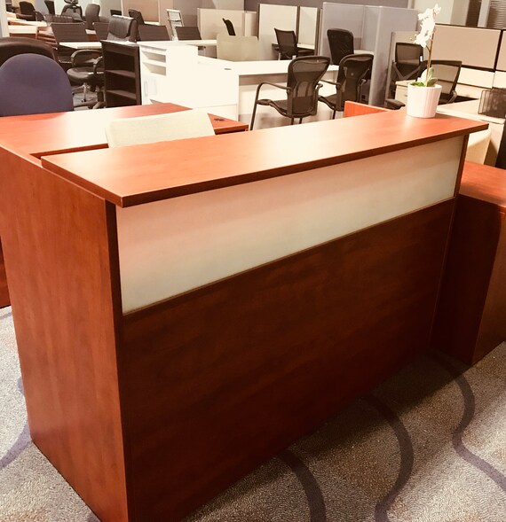 Cherry Reception Desk With 66 By 30 With A Glass Front Etsy