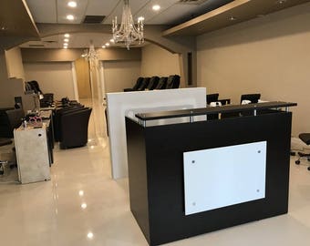 DFS Designs Reception desk shell which fits a 15&quot; monitor - 60&quot; W by 30&quot; D by 44&quot; H Black and White front