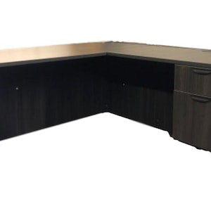 BOX office desks 66 by 30 with a 24 by 42 return and a Box File pedestal universal L desks