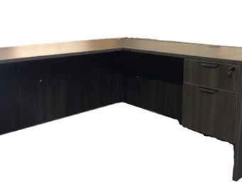 BOX office desks 66 by 30 with a 24 by 42 return and a Box File pedestal universal L desks