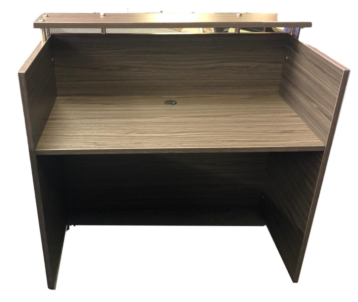Office Counter Shell Teak Gray Reception Desk Shell – Modern Laminate Design, 48