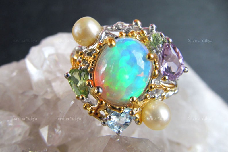 Natural Genuine Colour-change Fire Opal Silver Handmade Ring Fine Jewelry