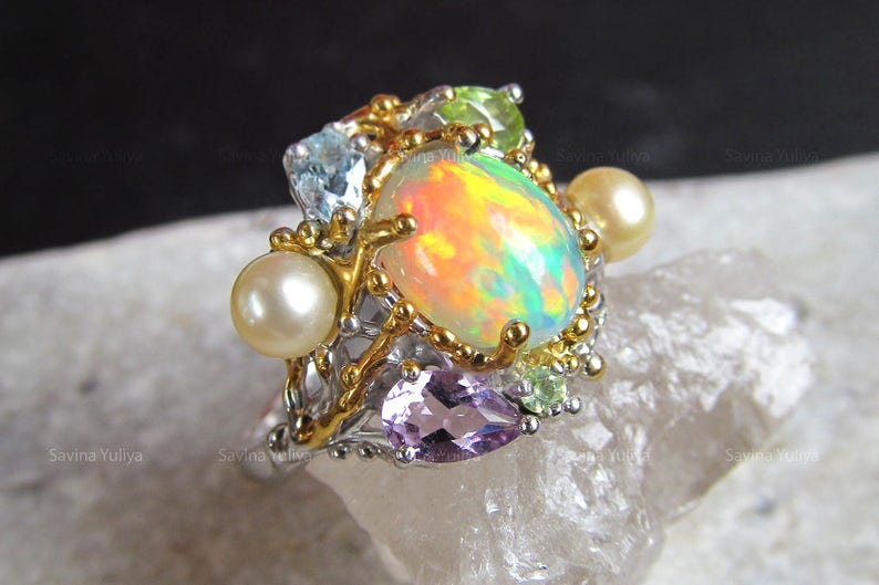 Natural Genuine Colour-change Fire Opal Silver Handmade Ring Fine Jewelry