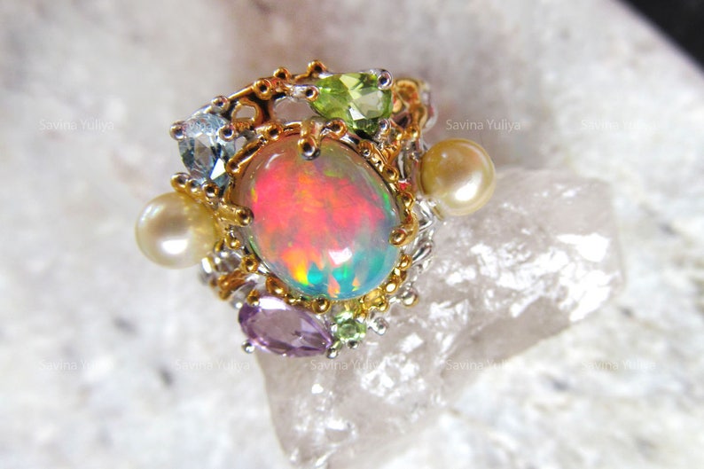 Natural Genuine Colour-change Fire Opal Silver Handmade Ring Fine Jewelry