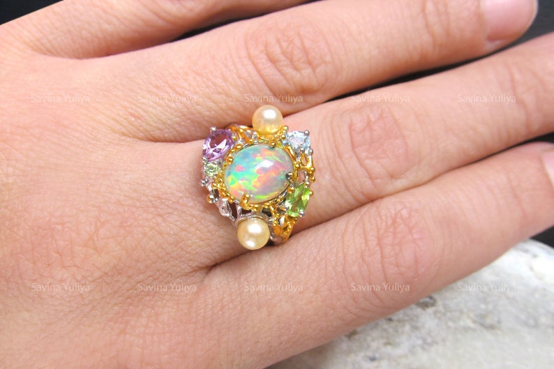 Natural Genuine Colour-change Fire Opal Silver Handmade Ring Fine Jewelry