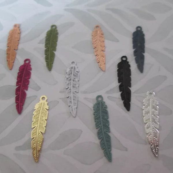 4 feather prints - 21 x 5 mm - brass - 10 colors to choose from