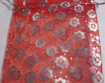 bolsa de organza floral roja - bolsa de regalo para joyería - 12 x 10 cm