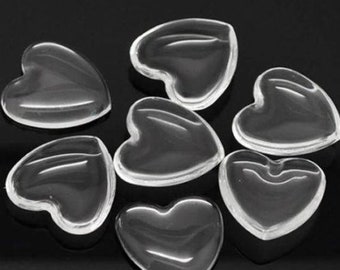 10 cabochons coeur en verre transparent de 18 mm