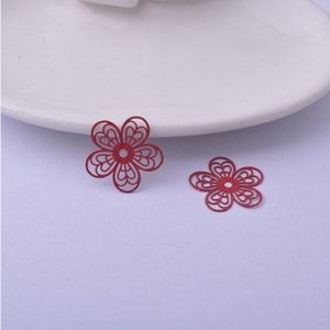 4 flower prints in painted metal 19 mm 7 colors Red