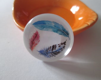 cabochon round glass 25 mm printed feather pattern