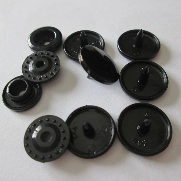 10 boutons pression rond KAM T5 12.4 mm en résine coloris noir