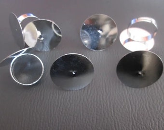 5 bagues argenté - support à coller - plateau de 25 mm