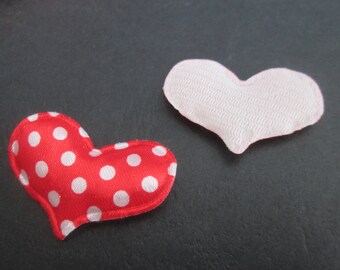 pretty heart in red fabric with white polka dots 39x 30 mm