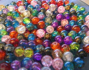 10 perles en verre effet craquelé 8 mm multicolore