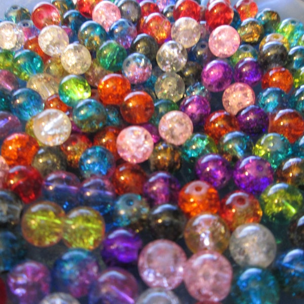 10 perles en verre effet craquelé 8 mm multicolore