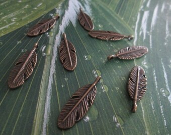 10 charms feather bronze 30 x 9 mm