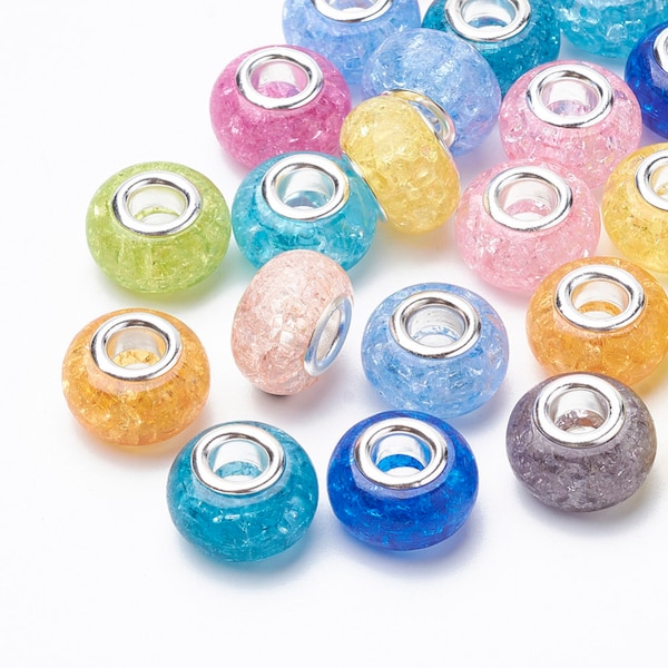 3 European crackle effect beads - resin - 14 x 10 mm - 10 colors