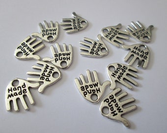 hand inscription charms hand made 12 x 12 mm, lot of 10
