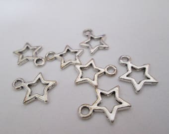 10 star charms - silver - 12 x 10 mm