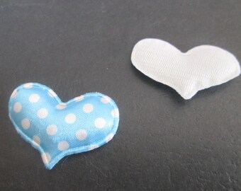 pretty heart in blue fabric with white polka dots 39x 30 mm