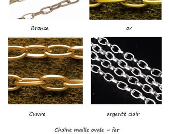 5 x 3 mm - chaine maille ouverte ovale  -  fer - 4  coloris