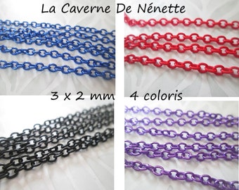 chaine à maille ouverte - 3 x 2 mm - 4 coloris - au mètre