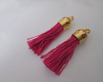 2 pompons 45 mm , tassel à franges en soie coloris fuchsia