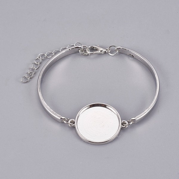 20 mm - bracelet argenté - support cabochon 20 mm - laiton