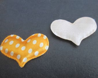 pretty heart in orange fabric with white polka dots 39x 30 mm