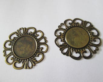 2 bronze round connectors for 18 mm cabochon