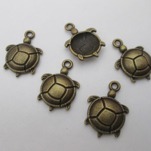 10  breloques tortue en métal couleur bronze 22 x 16 mm