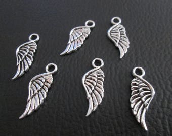 10 Small wing charms 21 x 8 mm silver metal