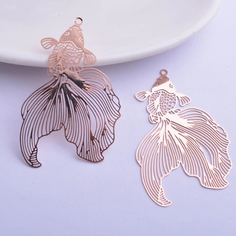painted brass 49 x 31 mm pink gold 2 koi carp prints fish prints