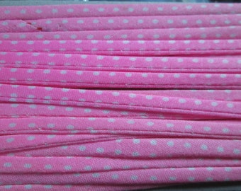 1 m de cordon spaghetti / biais rose à pois blanc 5 mm en coton