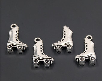 5 roller skate charms - silver metal - 21 x 12 mm