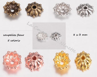 10 flower cups 8 x 3 mm - flower caps - 5 colors