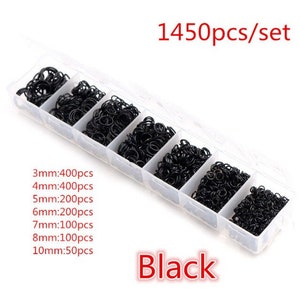 box of 1450 junction rings 3 to 10 mm 8 colors Black