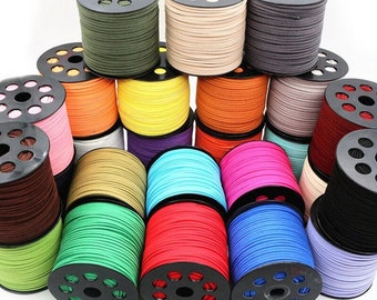 3 meters of flat suede cord in 3mm - 9 colors