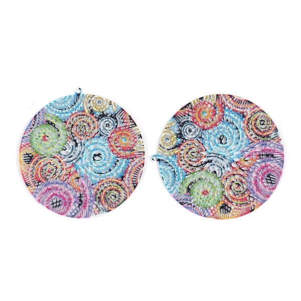 2 estampes rondes  multicolore filigranés - laiton - 45 x 43 mm