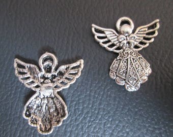 2 breloques pendentif  ange métal argenté 26 x 24 mm