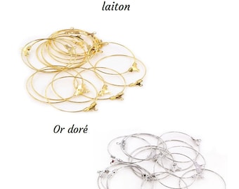 10 créoles cintre 30 mm - supports boucles d'oreilles - 2 coloris - laiton