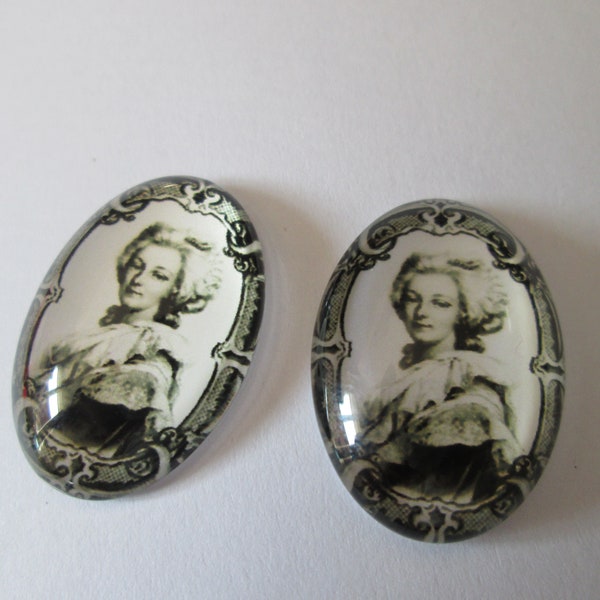 2 cabochons verre 25 x 18 mm motif portrait