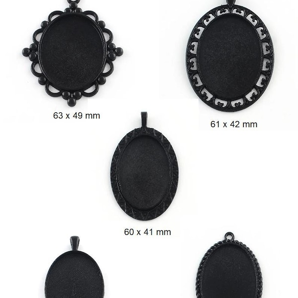 pendentif noir pour cabochon de 40 x 30 mm - 5 modèles