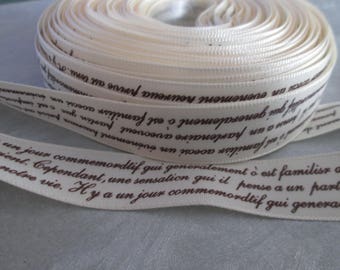 ecru ribbon with 16mm brown handwriting sold by the meter