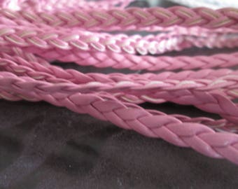 Pink faux flat braided leather cord 5 mm
