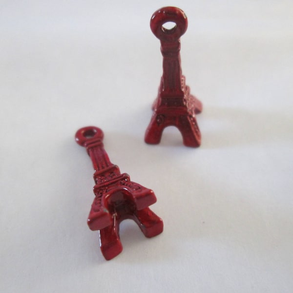 2 breloques Tour eiffel rouge 19 x 9 mm