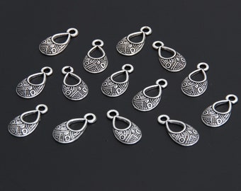 10 drop charms - silver metal - 17 x 9 mm