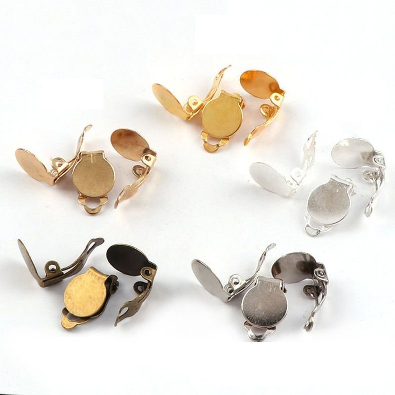 10 earring clips with 10 mm plate to stick on, colors of your choice image 1