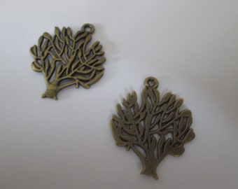 5 Breloques arbre métal bronze 25 x 30 mm