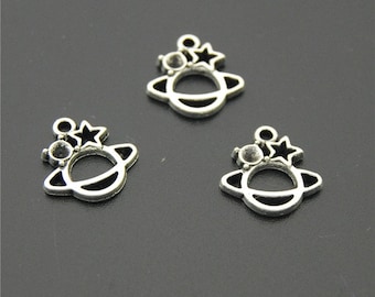 10 planet charms - silver metal - 13 x 12 mm